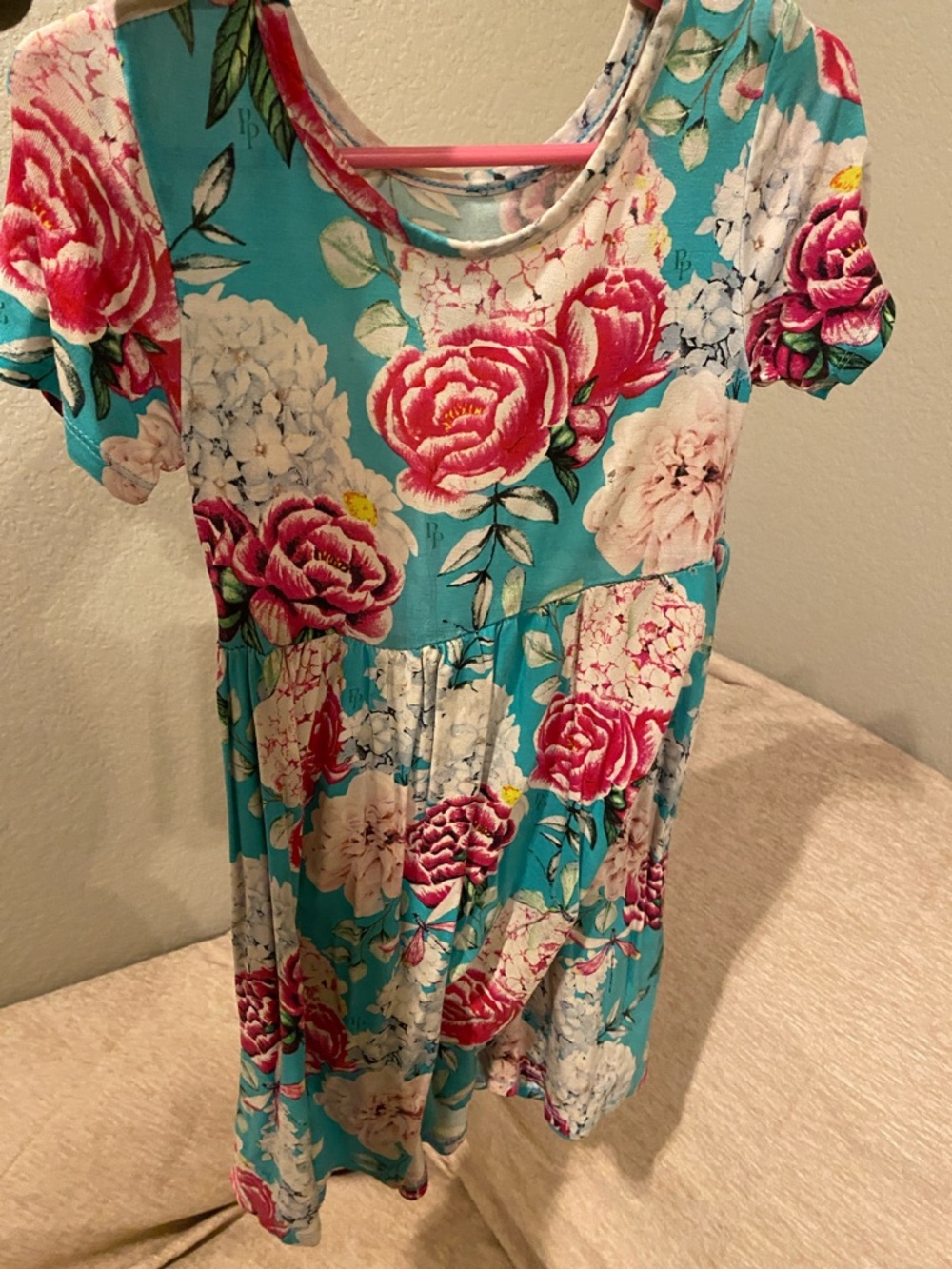 Posh Peanut Teal Floral Dress with Pink and White Blooms